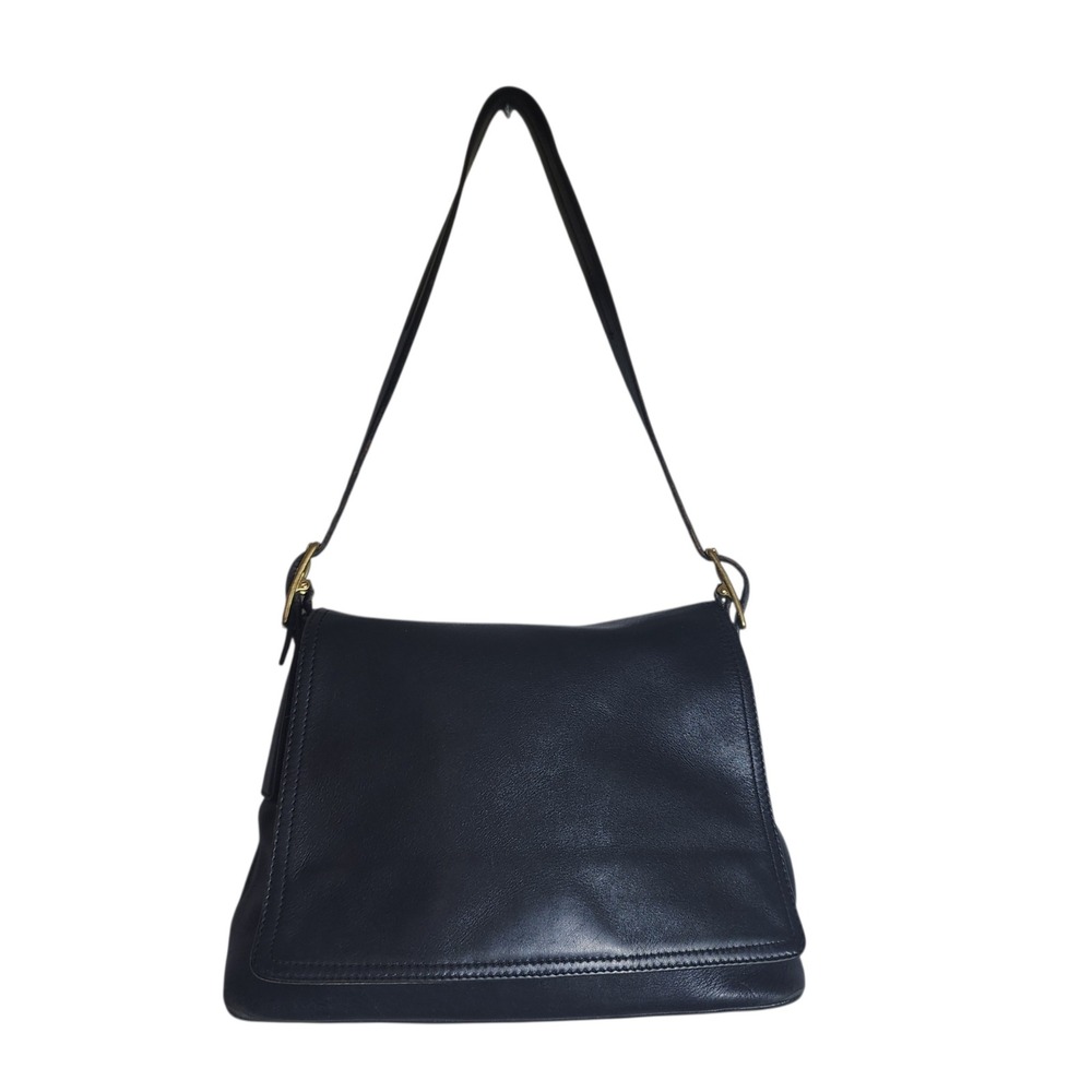 Vintage Coach Black Leather Flap Shoulder Bag 9828 Handcrafted Costa Rica Brass